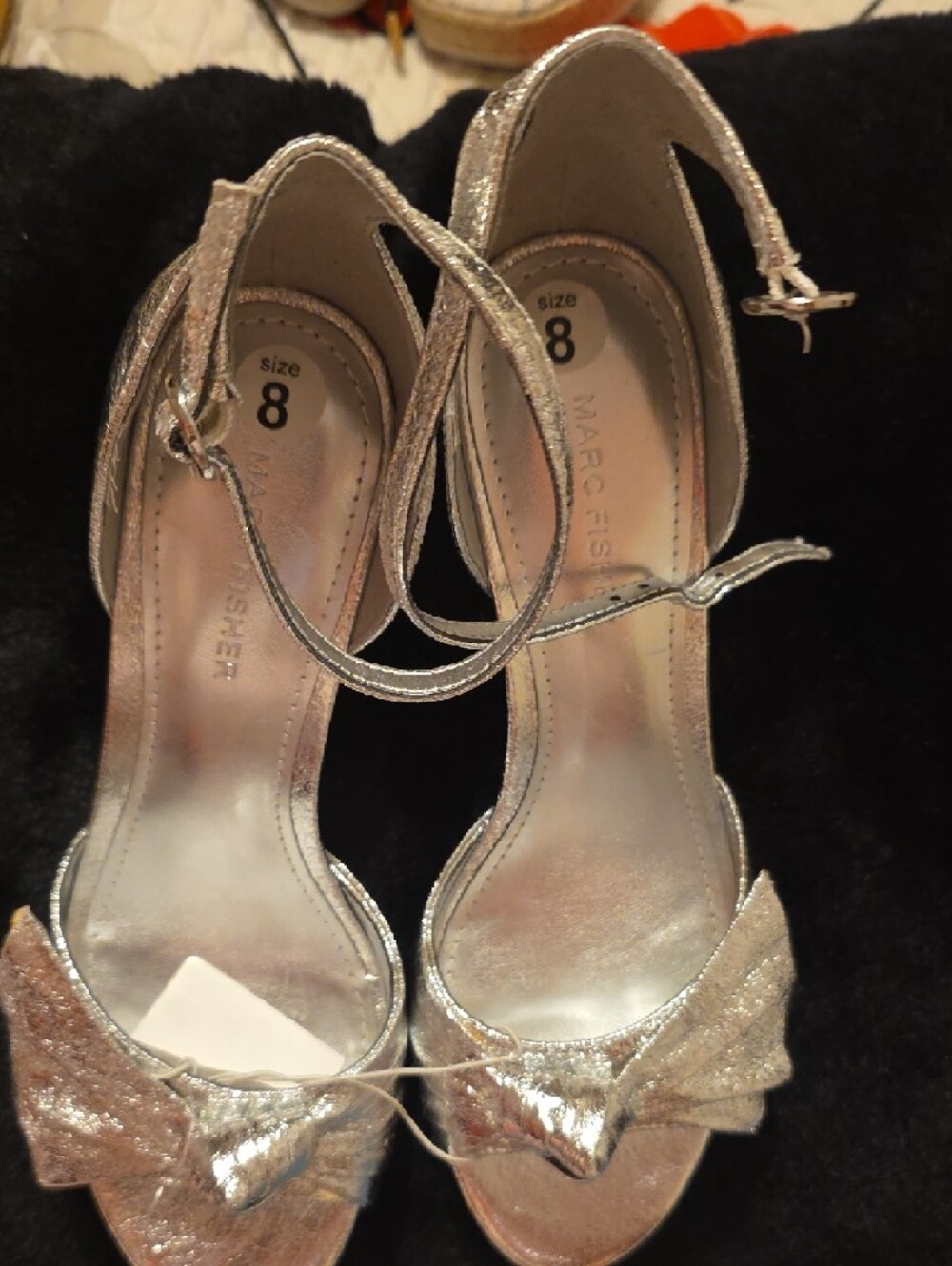 New Marc Fisher Silver Metallic Ankle-Strap Peep-Toe Heel - Picture 6 of 7